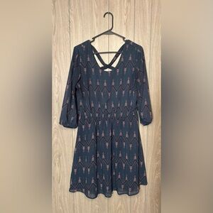 Maurices Dark Teal Patterned Long Sleeve Dress